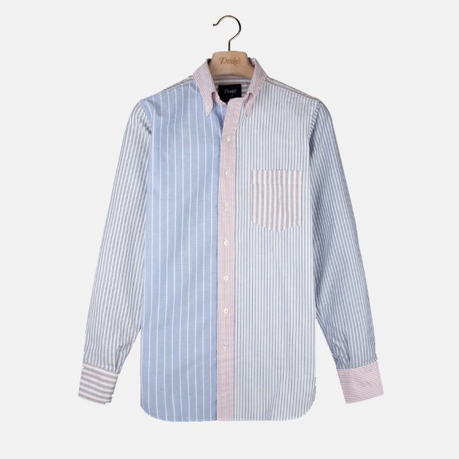 [드레익스] Drake&#039;s_Multi-Stripe Oxford Cloth &#039;Fun&#039; Button-Down Shirt Blue and Red