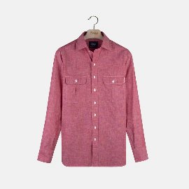 [드레익스] Drake&#039;s_Red Chambray Cotton Two-Pocket Work Shirt